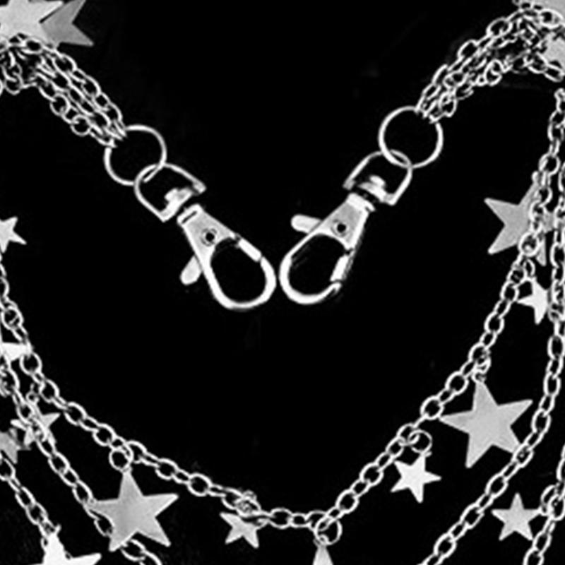 Punk Style Hip Hop Multilayer Star Pants Chain Waist Chain Men Women Jean Silver Clothing Accessory Double Lobster Clasp