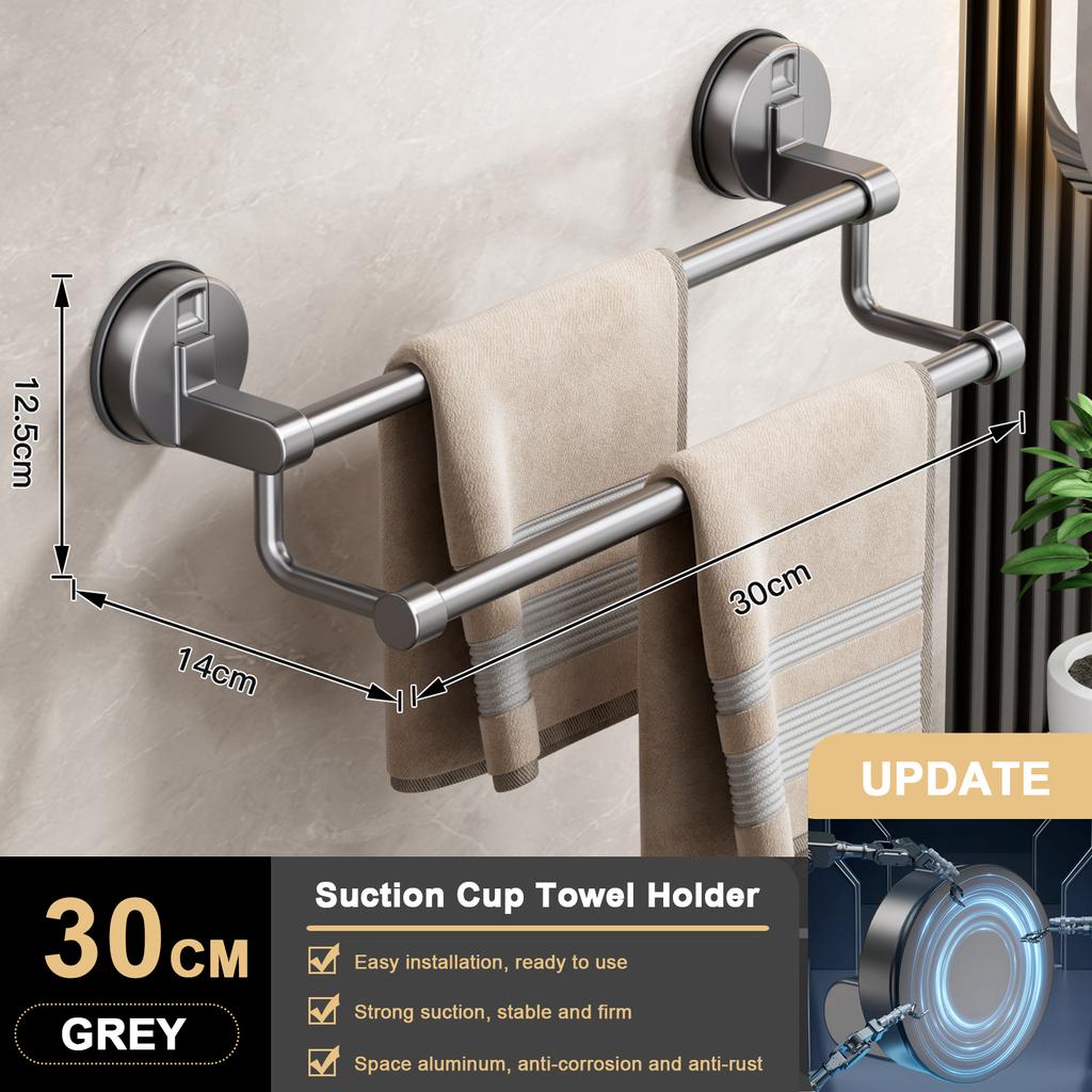 Suction Cup Bathroom Hand Towel Rack Holder Wall Mount No Drill 30/40/50cm Towel Bar Double Bar 2 Tier Apartment Space Saving
