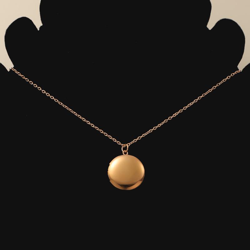 316L Mirror Stainless Steel Glossy Round Photo Box Necklace Photo Geometric Photo Box Necklace 45CM Female