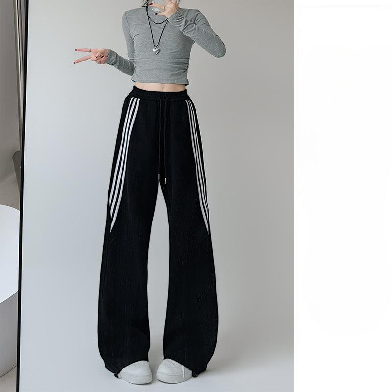 Gestreifte Jogginghose für Damen im Frühling und Herbst Neue High-Waist Lazy American Weitbein-Hose Lässig Locker Schlank Gerade Ärmel