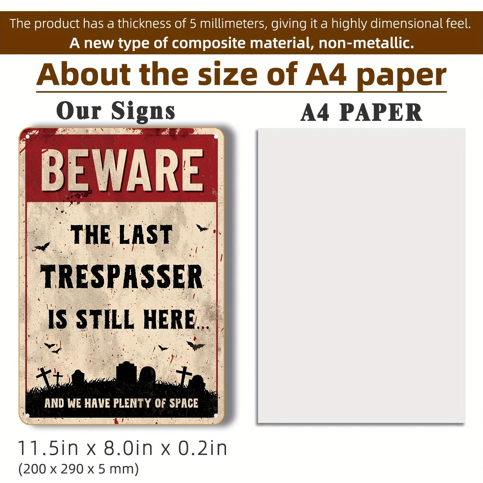 

Funny Halloween Metal Sign Graveyard Decor Humorous No Trespassing Beware of the Last Intruder Sign Outdoor Fence Decor 20x30cm（7.8x11.8inch）