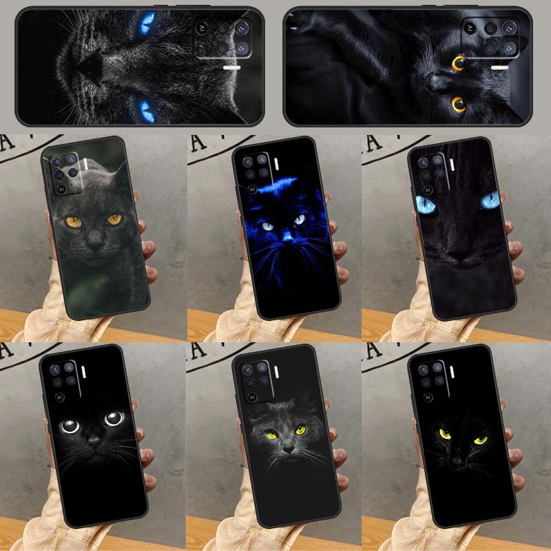 Black Cat Staring Eye Phone Case For Oppo A78 A38 A58 A74 A15 A80 A60 A40 A94 A54 A98 A18 A16 A76 A96 A17 A77 A57S
