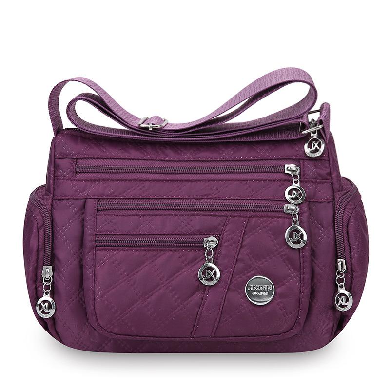 Outdoor Leisure Joker Messenger Bag Female Large Capacity Rhombic Embroidery Simple Shoulder Bag Three Layer Storage Middle Aged Handbag.