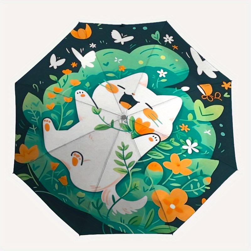 1pc Happy Kitten Ideas Pattern Automatic 3-Fold Umbrella, 8 Iron Frames, High-Value Folding Umbrella, Suitable for Office, Travel and Outdoo