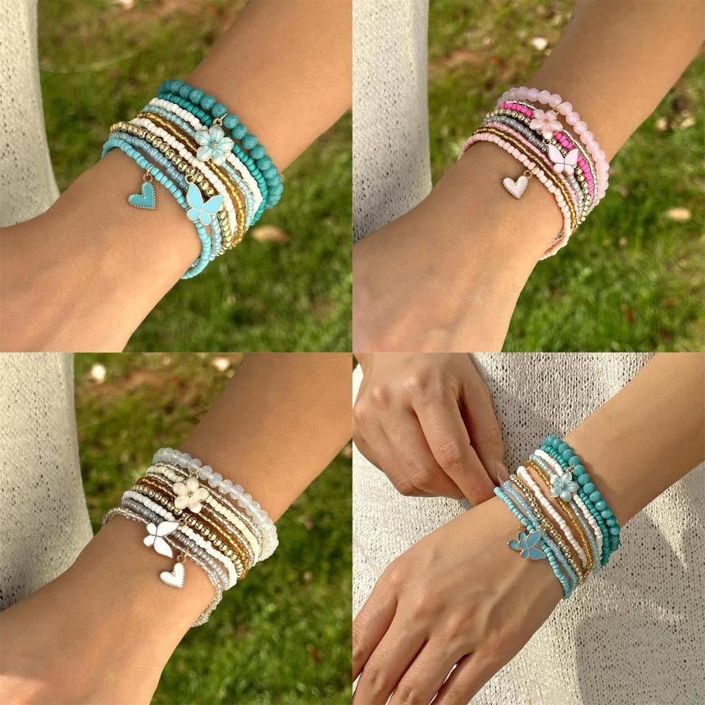 Boho Butterfly Charm Jewelry Set With Glass Beads For Womens Casual Style