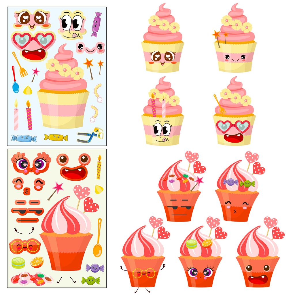 6 Pictures/package Cartoon Cake Puzzle Face Change Stickers Cute Style Children's Hands-on Ability Cultivation Toy Stickers