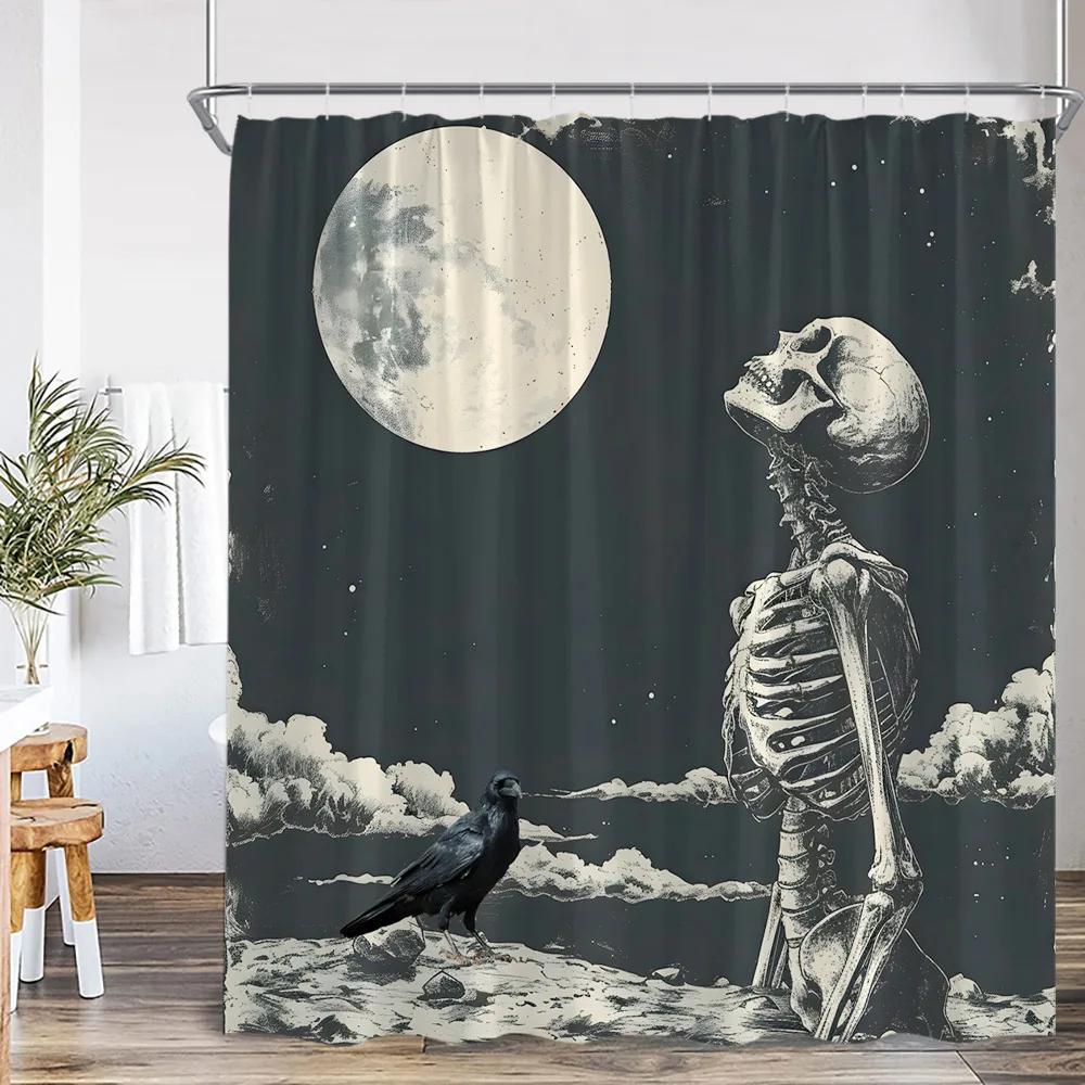 Funny Floral Skull Shower Curtain Bathroom Decoration Happy Halloween Polyester Shower Curtain With Hook