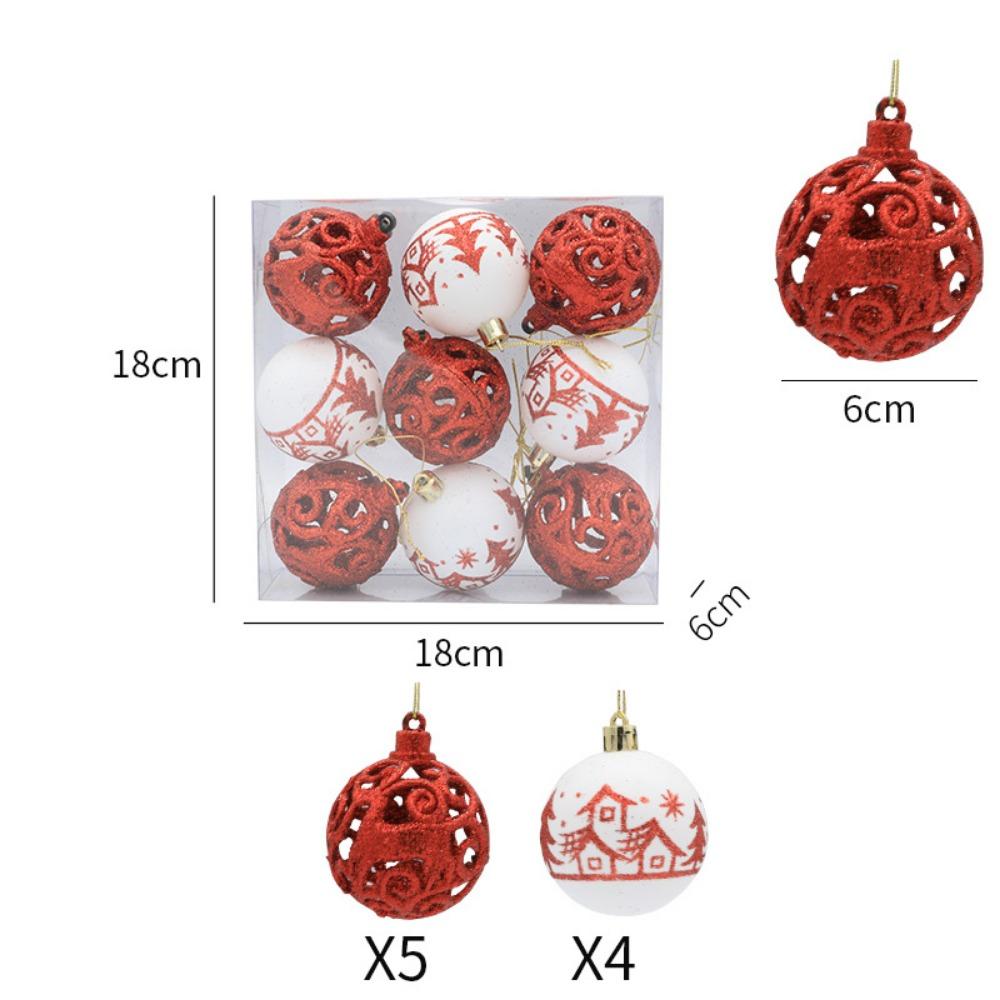 9Pcs 6cm Christmas Ball Set Plastic Hollow Out Christmas Tree Pendant Reusable Decorative Hanging Pendants for Home