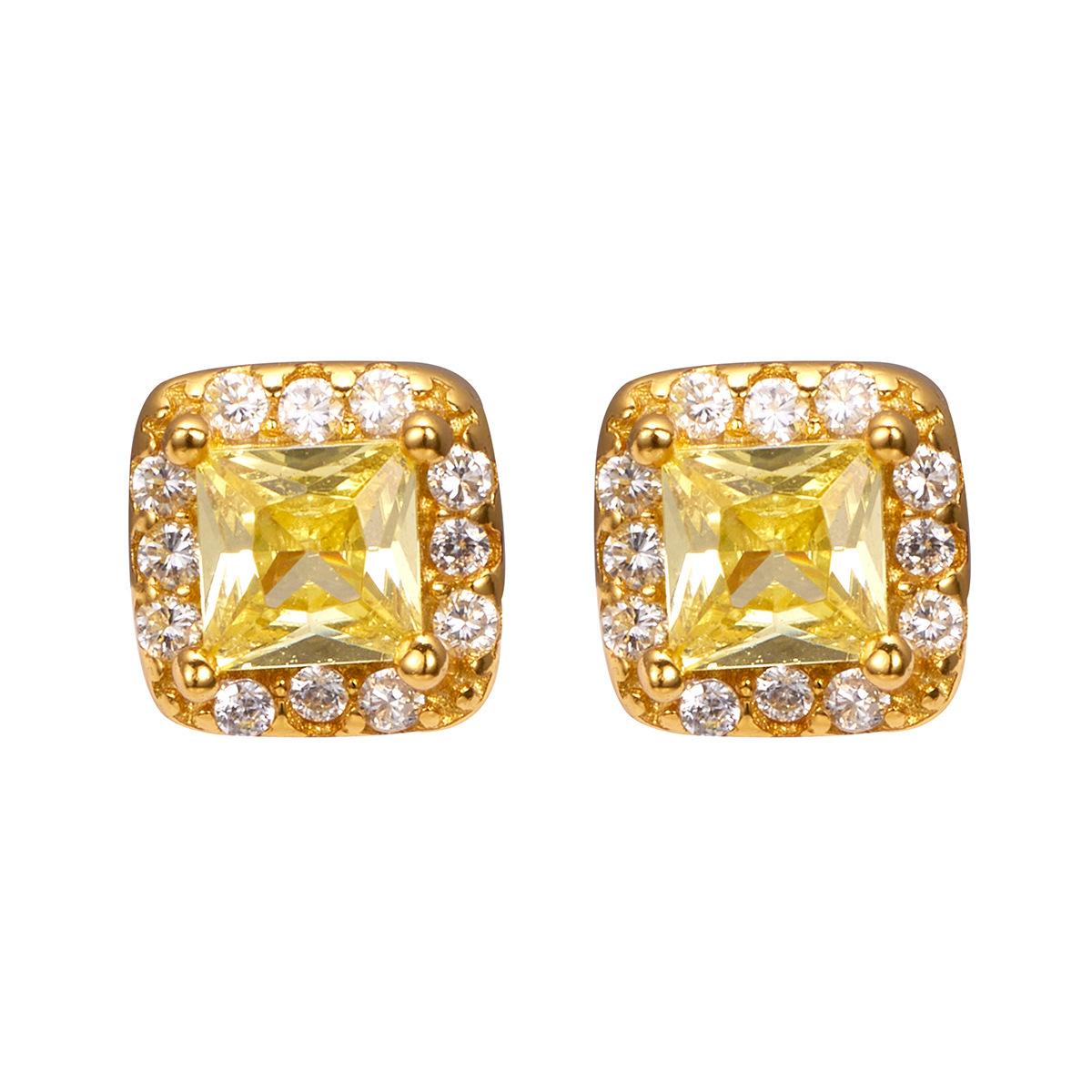 

Серьги в форме кубика сахара из стерлингового серебра S925 с желтым бриллиантом, женские модные, легкие, роскошные, маленькие серьги в форме кубика сахара, супер-вспышка, расширенное чувство 925 Silver