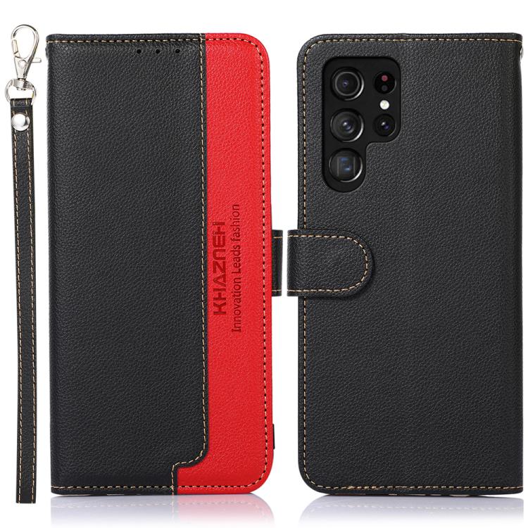 For Samsung Galaxy S26 Ultra 5G KHAZNEH Litchi Texture Leather RFID Phone Case For Samsung Galaxy S26 Ultra 5G чёрный