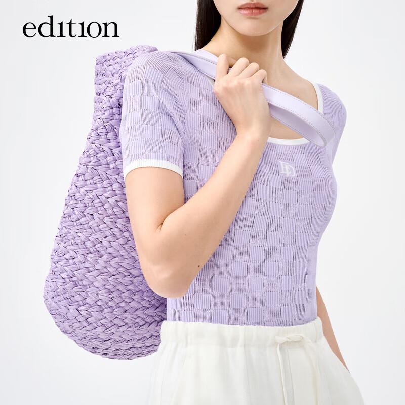 Edition Women's Plaid U-Neck Short Sleeve Knit Top