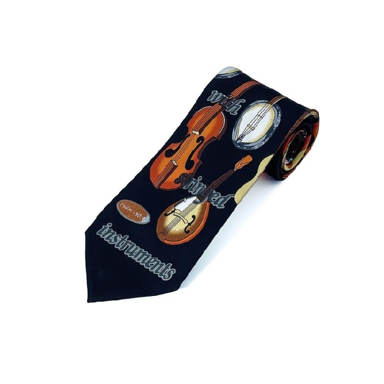 Leichte Herrenkrawatte mit dynamischen Gitarren- und Schlagzeuggrafiken, zeitgenössische Fliege für das tägliche Styling