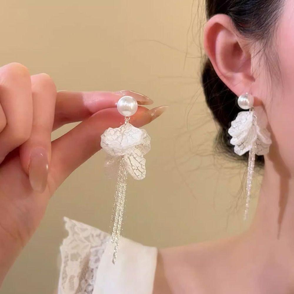 Long Style Pearl Earrings Peach Tea Color Zinc Zinc Alloy Earrings Fashion Jewelry Vacation Style