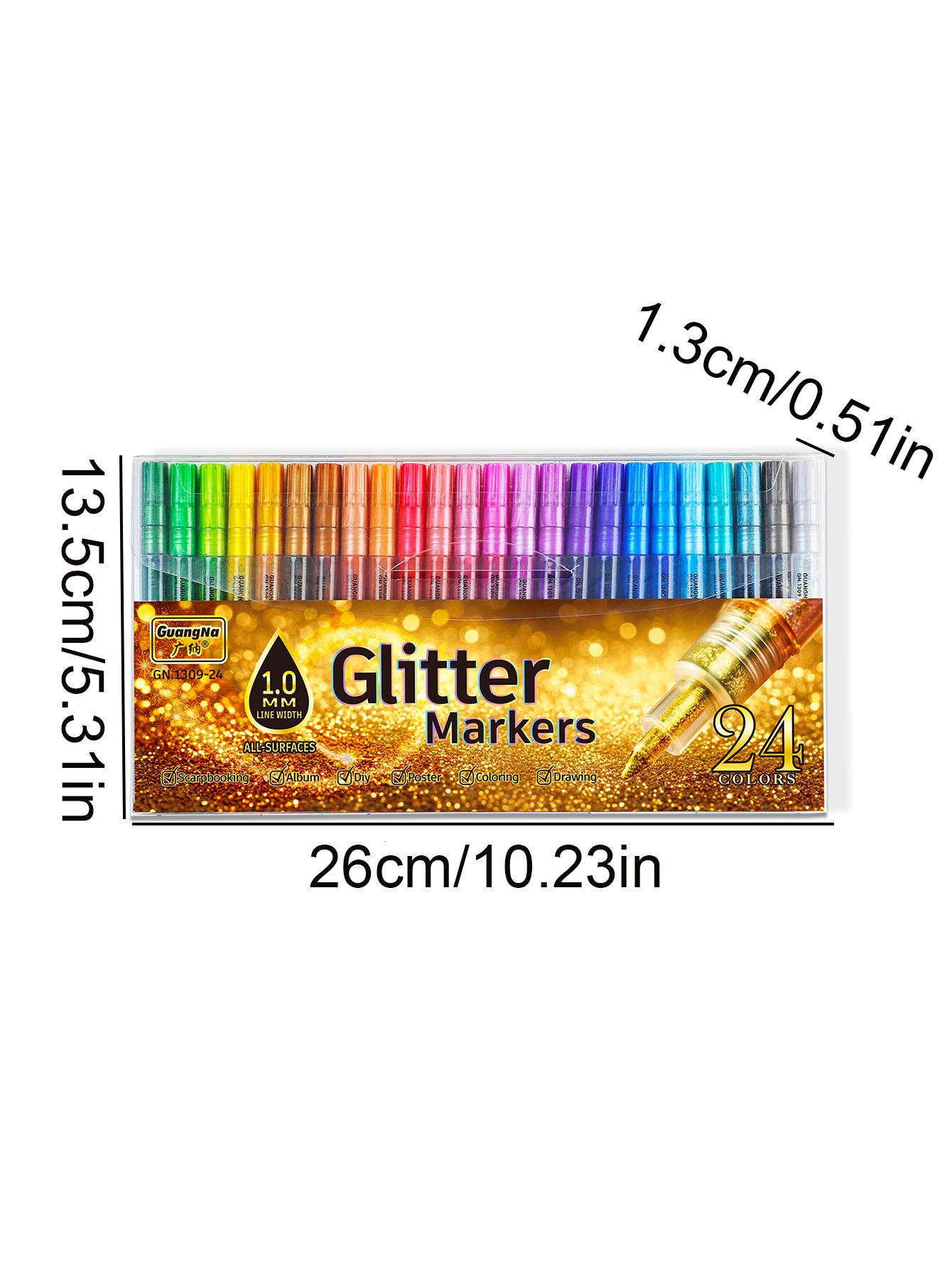 

24-color 1.0mm pen tip glitter marker, bright colors with blendable watercolor pen, essential for book sketching and drawing