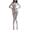 Womens Semi-Sheer Bodysuit Zipper Collar Crotchless Nightclub Attire