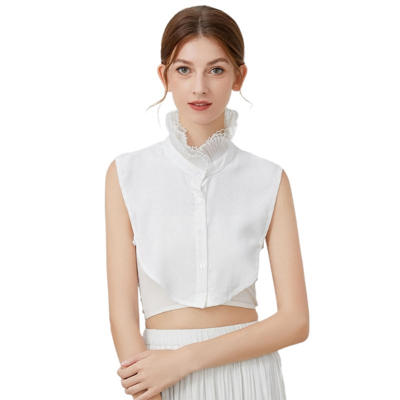 Women Chinese Embroidery Half Top Shawl Vintage Flroal Cheongsam Fake Collar Lace-Up Decorative Neck Cover Dickey Short