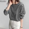 ZANZEA Women Casual Square Collar Long Sleeve Stripe Blouse
