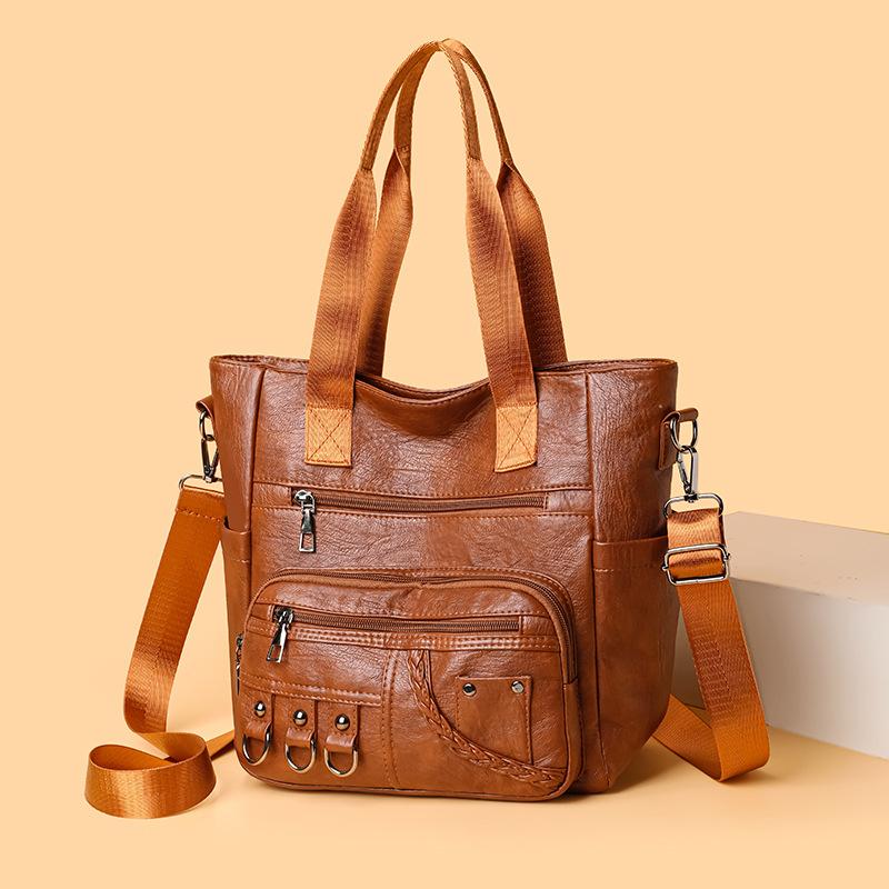 

New urban simple soft leather women s messenger bag portable shoulder large capacity mother bag