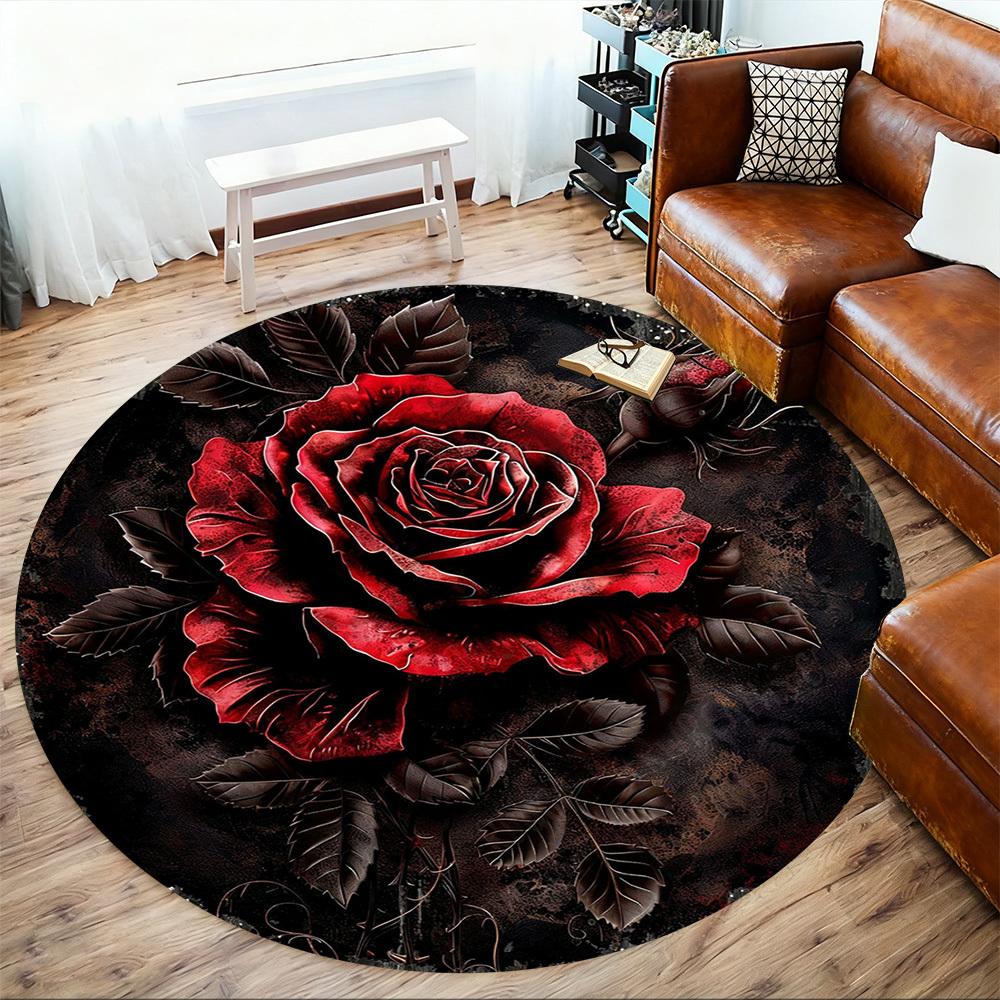1PC rose dark Office Round Area Rug, Under Office Chairs Bedroom Living Room Home Decor, Carpet for Office -1110029
