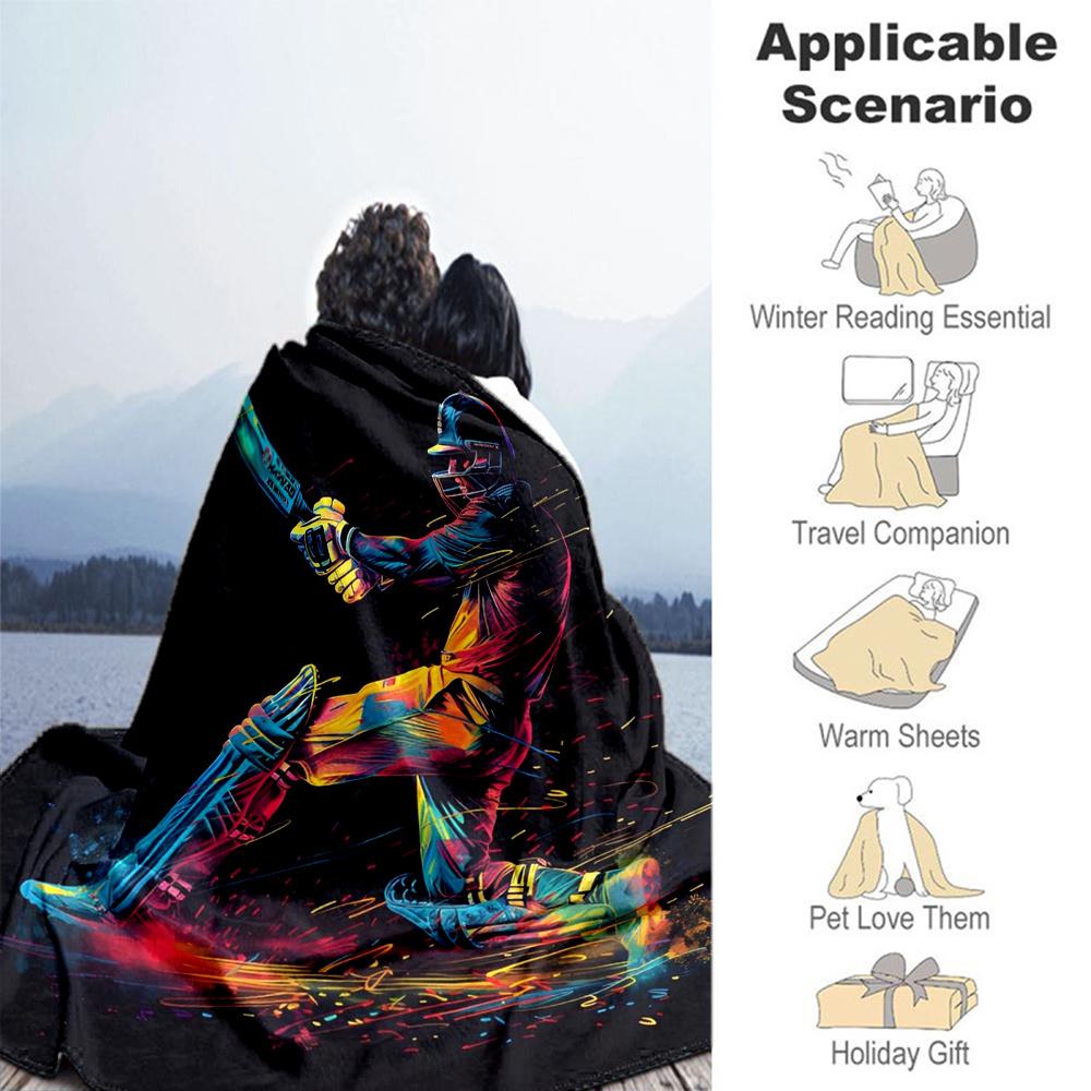 1pc Cricket Batting Flannel Blanket, Comfortable and Warm Blanket, for Camping Sofa Bed and Couch Office034