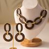 Geometric Brown Matte Vintage Earring Necklace Women Temperamental Accessories