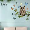 Natural Forest Theme Wall Decor Owl Butterfly Sticker, Animal Illustration Decorative Decals, Pastoral Style Mural Waterproof Removable Stickers, for