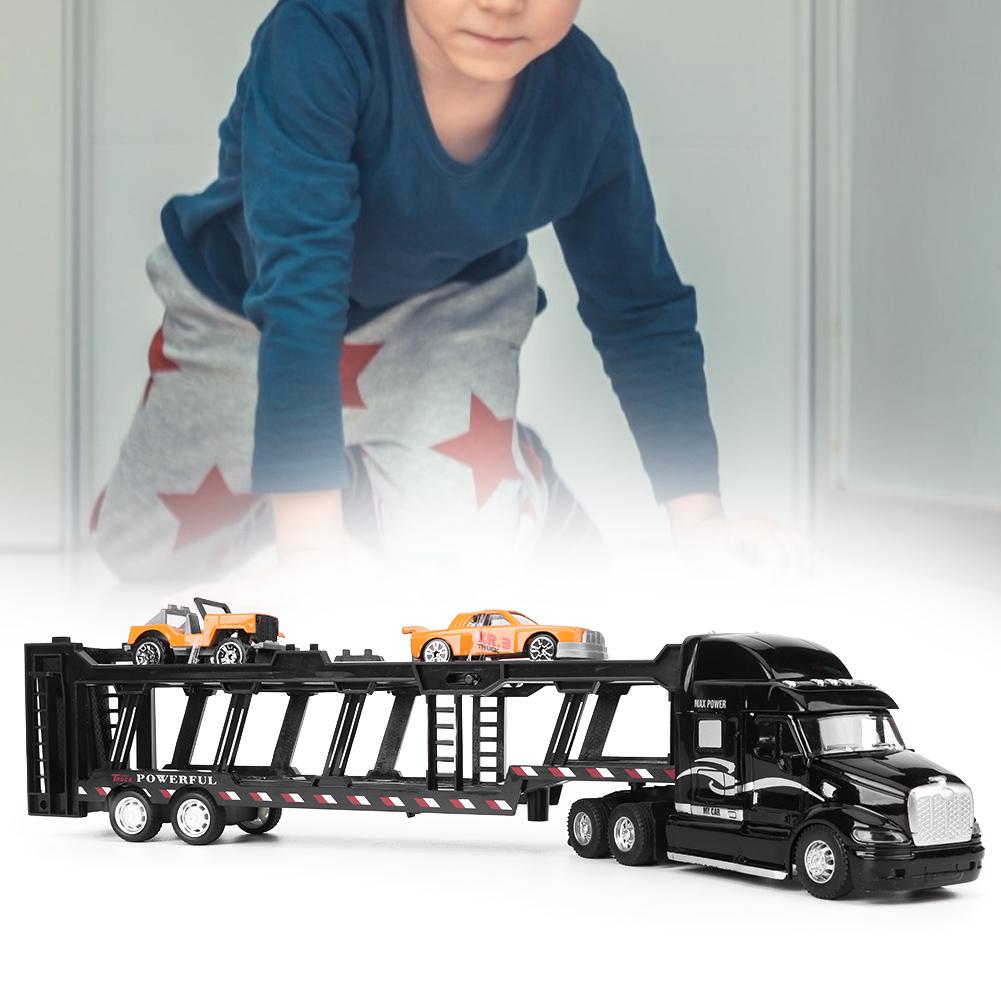 1:48 35CM Alloy Truck Model Simulation Light Sound Effect Vehicles Toy with 2pcs Car