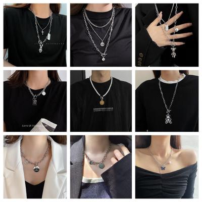 Halskette der OT-Serie ~ Trendy Bär-, Blumen- und Herzanhänger Schlüsselbeinkette, vielseitige Unisex-Pulloverkette