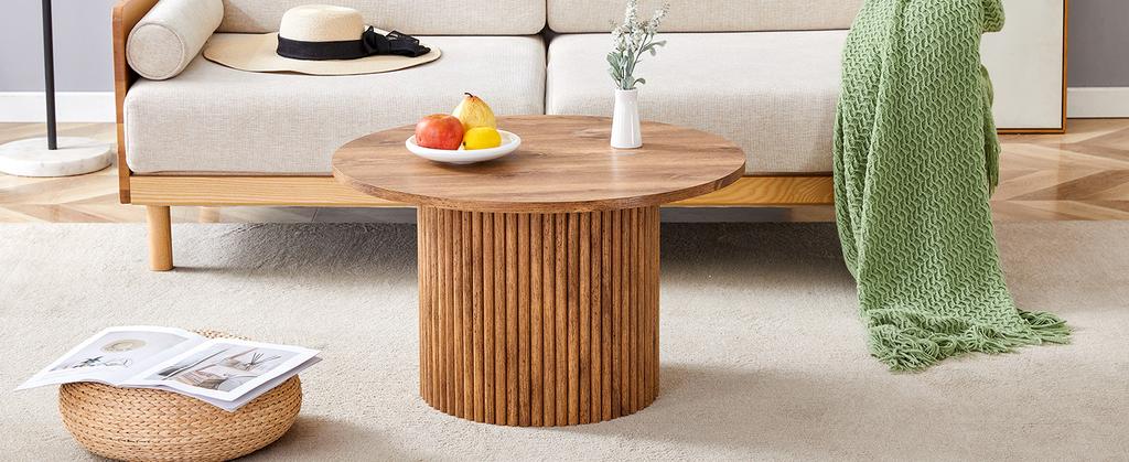 Tavolino in MDF con Diametro 70 cm: Tavolino con Design a Colonna Romana, Struttura Metallica Integrata, Stile Retro-Lusso per il Salotto.