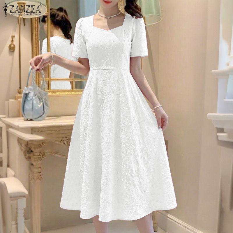 ZANZEA Women Elegant Summer Casual Short Sleeve Dress