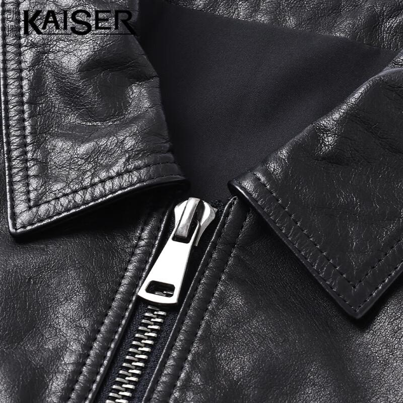 KAISER Men's Genuine Cowhide Lapel Collar Biker Leather Jacket