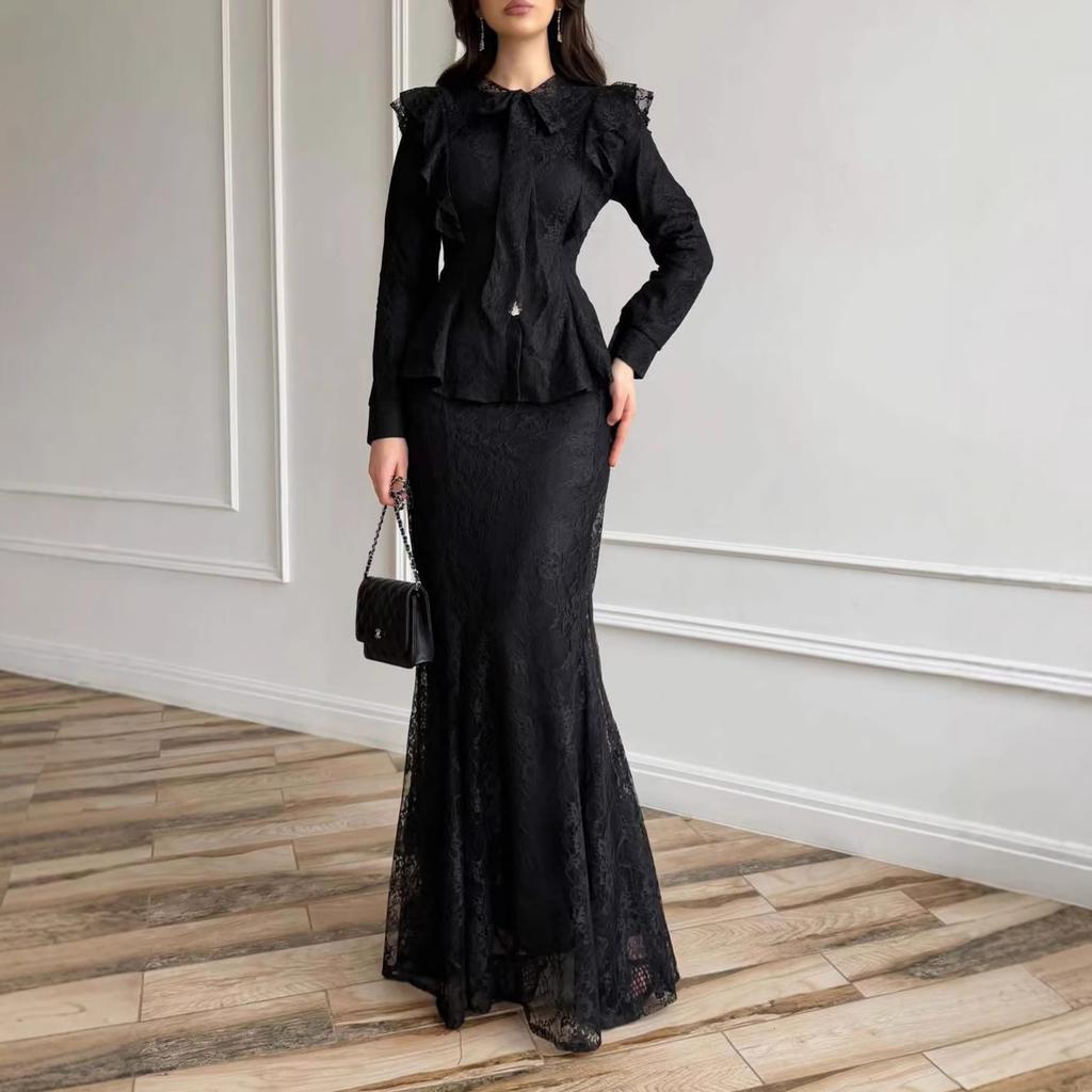 Cross-border European Beautiful Woman Amazon Sexy Small Fragrance Light Luxury Celebrity Lace Fishtail Hip Skirt