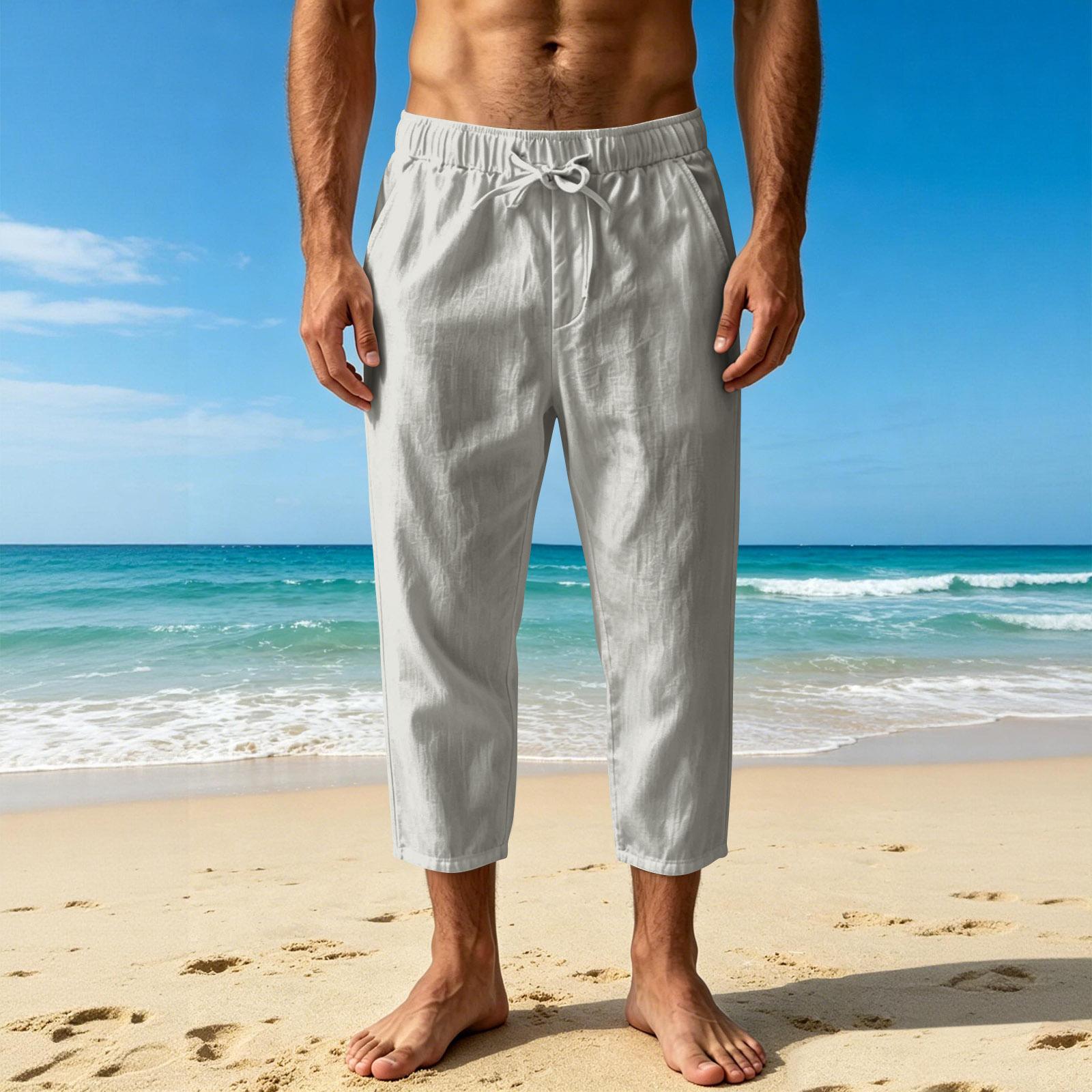 Men s Summer Drawstring Pants Men s Casual Sports Beach Pants XXXXL