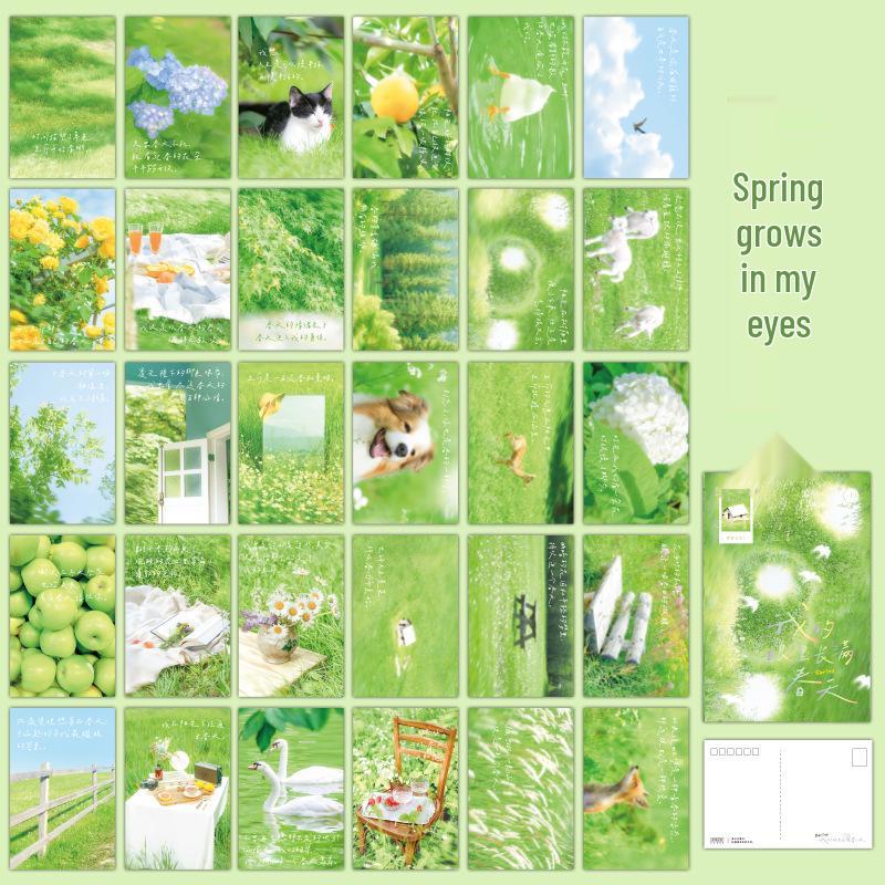 Mu Ran Springtime Scenery Postcard Set: Eye-Catching Blessing Message & Desktop Decor Cards