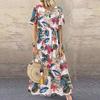 Women's Plus Size Loose Long Sleeve Round Neck Floral Print Casual Dress Vintage Style Maxi Dress