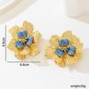 Vintage Blue Drip Oil Stamen Stud Earrings for Women Exaggerated Metal Large Flower Personality Earrings Fashion Jewelry Gifts
