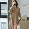 Women's Hooded Mid-Length Wool Sweater Dress, Loose-Fitting Knitted Outerwear, Solid Color, Long-Sleeved