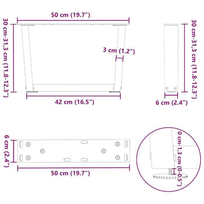 VidaXL Pieds de table basse en forme de V, 2 pièces, anthracite, 50 x (30-31,3) cm, acier 4012610