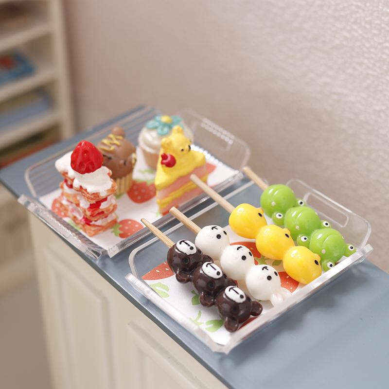 1:12 puppenhaus Miniatur Transparent Streifen Tablett Mini Tee Tablett Obst Gebäck Dessert Lagerung Tablett Abendessen Platte Modell Decor Spielzeug