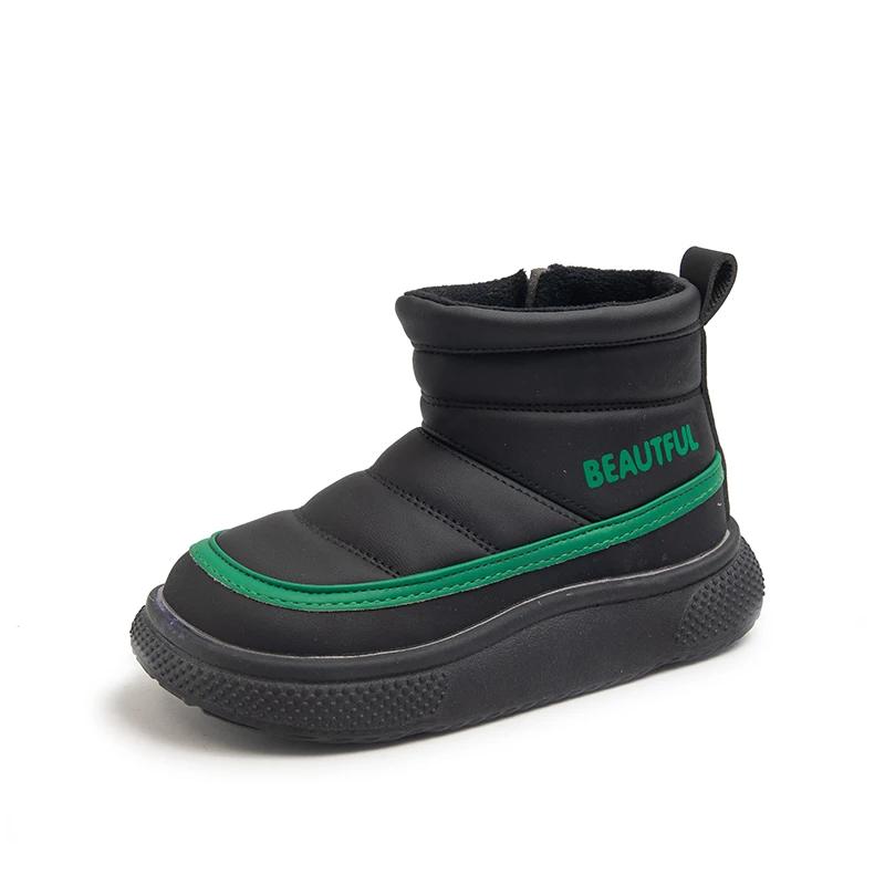 

Детские сапоги, водонепроницаемые, теплые, плюшевые, нескользящие, 2024, новые, модные, повседневные, для мальчиков и девочек, короткие сапоги, детские, с боковой молнией, подходящие по цвету 26 чёрный