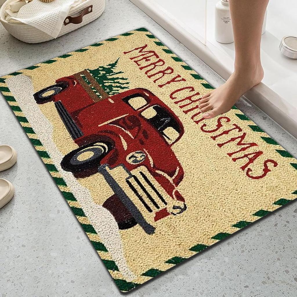 VIKAMA Christmas Truck Welcome Floor Mat for Living Room, Bedroom Entrance, Carpet Anti-Slip Washable Floor Mat, Home Decoration
