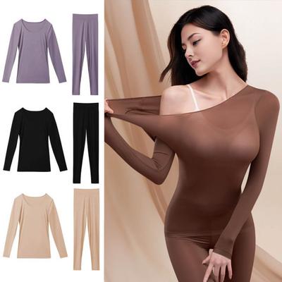 2 Pcs/Set Winter Women Thermal Underwear Set Round Neck Seamless Long Sleeve