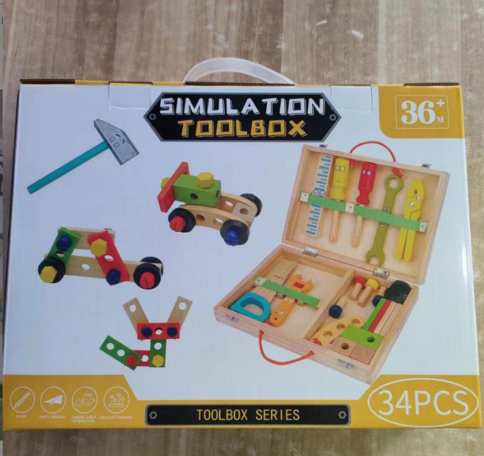 Children'S Wooden Simulation Portable Toolbox Boys Puzzle Screw Nut Disassembly And Assembly Combination Play House Repair Toy