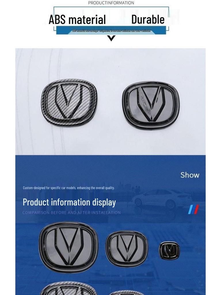 Changan UNIV Modified Car Black Carbon Fiber Logo Stickers for Front, Rear, and Steering Wheel