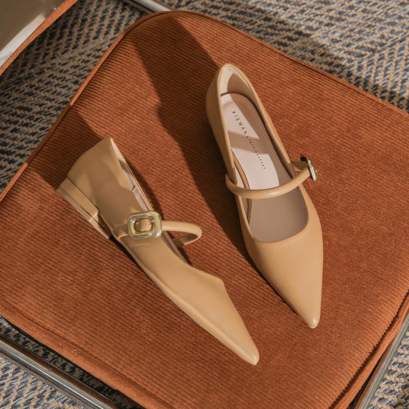 Fashionable French Pointed Toe Beige & Black Flat Shoes for Women