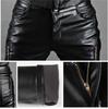 Winter Warm Heren Pluche Verdikken Slim Motorfiets Fleece Koubestendig en Waterdicht Pu Leer Broek