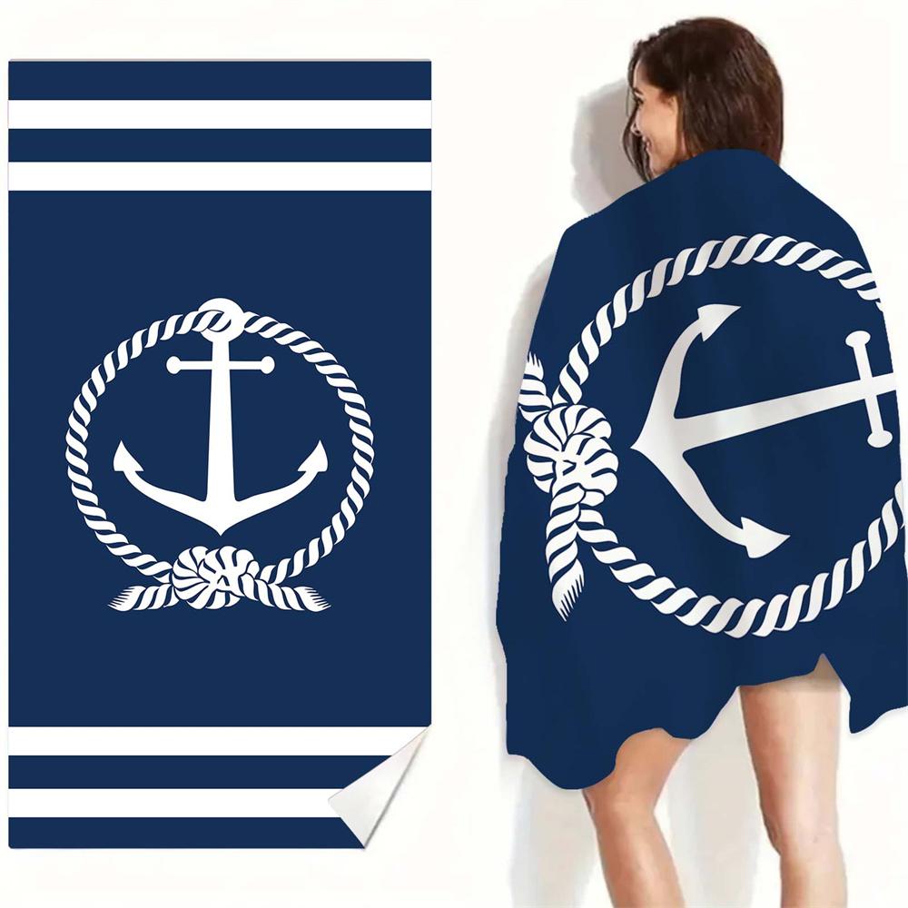 Custom Name Anchor Bath Towel Boat Decorative Towel White Beach Towel Customized Microfiber Large Towel Hot Sale Bath Towels