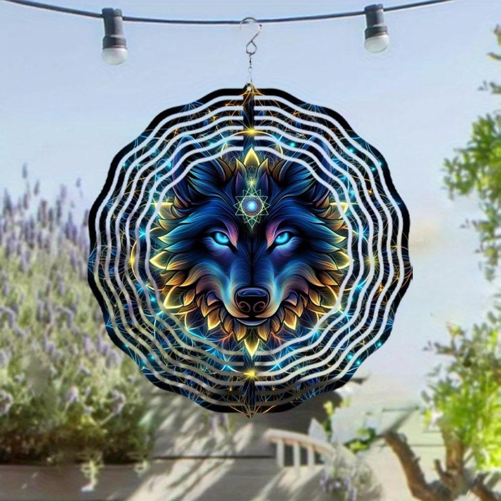 Wolf Windspiel Außendekor Boho Stil Metall Tierkunst 360 Drehbarer Haken Dynamische Drehung Geschenk für Balkon Garten Zuhause