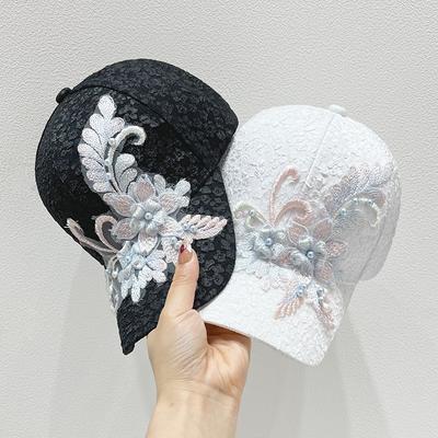 Summer Thin Lace Duck Tongue Hat Women's Embroidered Flower Mesh Breathable Baseball Hat Korean Edition Tidal Sun Protection Sun Sunshade Hat Flower