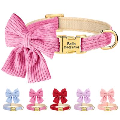 Personalized Dog Collar Adjustable Puppy Dogs Collars Pet Custom ID Necklace With Bowknot Cute For Small Medium Dogs Chihuahua